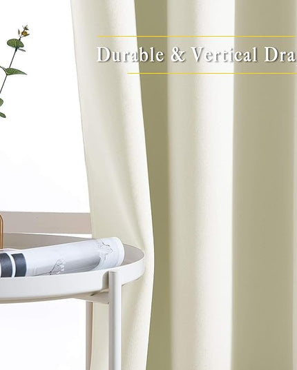 NICETOWN Room Darkening 118 inch Long Curtains, Grommet Thermal Drapes Weighted Room Divider Wide Window Treatments for Living Room, W66 x L118, Beige, 2 Panels