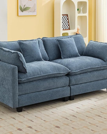 76'' Cloud Deep Seat Loveseat, Upholstered Chenille Modular 2-Seats Sectional Sofa Couch, Modern Comfy Settee Loveseat for Living Room Set, Small Apartment, Blue