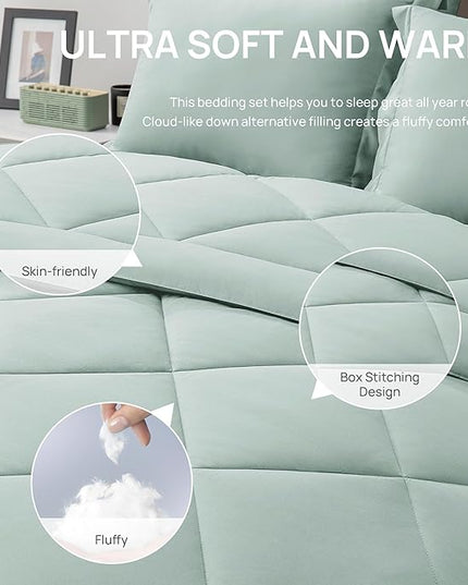 Love's cabin Twin XL Comforter Set Aqua, 5 Pieces Twin XL Bed in a Bag, All Season Bedding Sets with 1 Comforter, 1 Flat Sheet, 1 Fitted Sheet, 1 Pillowcase and 1 Pillow Sham