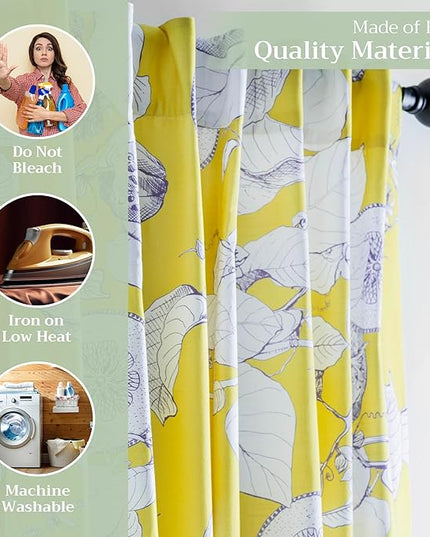 Maison d' Hermine Curtains for Living Room 100% Cotton 108 inch Length One Panel Light Filtering Curtains for Bedroom Windows with Rod and Loop Pockets Drapes (Manon Yellow, 50" W x 108" L)