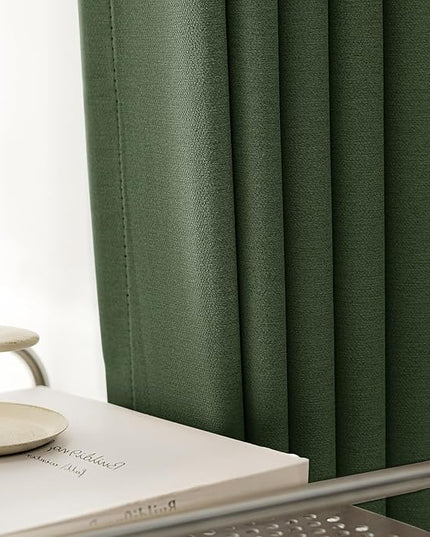 100% Blackout Curtains 102 inch Length 2 Panels for Living Room, Linen-Look Textured Room Darkening Thermal Insulated Noise Reduction Farmhouse Drapes for Bedroom (W52xL102, Olive)