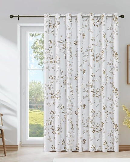 Beauoop Floral 100% Blackout Curtains 84 Inch Length 1 Panel for Patio Sliding Door Extra Wide Tan Brown Flower Patterned Divider Room Darkening Thermal Soundproof Grommet Window Drapes, 100x84, 1 set