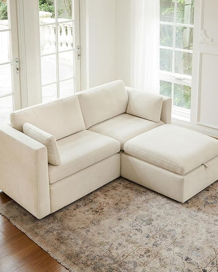 CHITA Modular Sectional Sofa, FSC Certified L Shaped Couch with Reversible Chaise, Modular Sectional Couch for Small Space, 78 Inch Width, 3 Seat Modular Sofa with Storage Ottoman, Linen