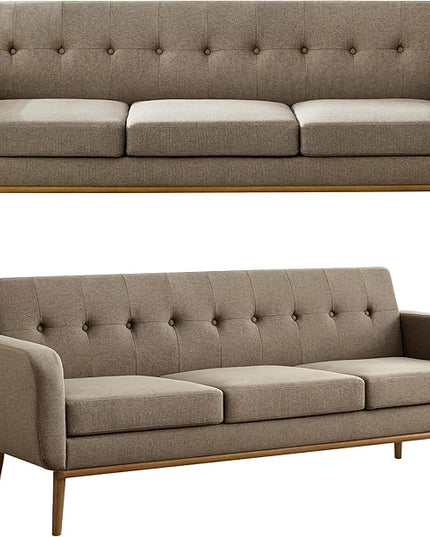 HUIMO Sofa Couch, Mid Century Modern Sofa with Solid Wood Frame, Button Tufted Couch for Bedroom, Living Room, Office, Apartment (Brown, 80 inch)