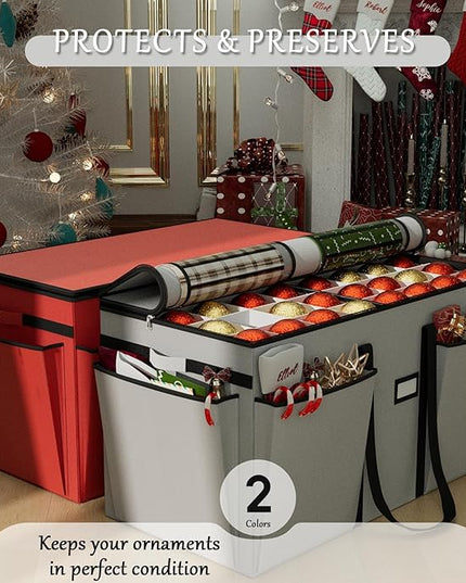 VERONLY Christmas Ornaments Storage Box with Adjustable Dividers - 8 Layers & 128 Compartments, Large Ornament Organizer with Lid for Xmas Decorations, Shatterproof Tray Design, 600D Oxford