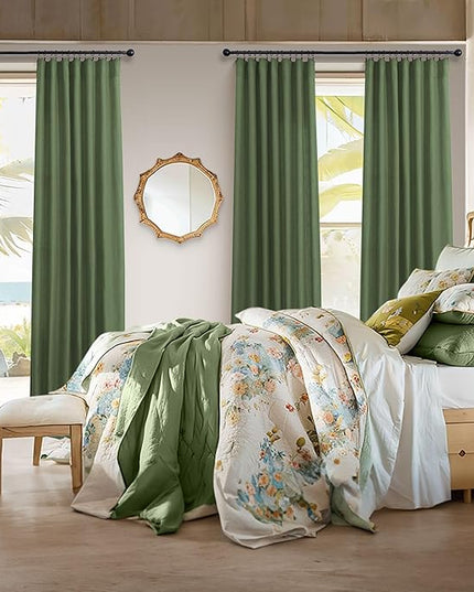 Pitalk Olive Green Curtains 102 Inch Length for Living Room 2 Panels Back Tab Pocket Linen Sheer Semi Light Weight Breathable Airy Flowy Loden Green Boho Curtain for Bedroom Bay Window 8.5 FT Long