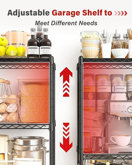 REIBII 5 Tier Storage Shelves Adjustable Wire Rack Shelving, Kitchen Shelves 13.4" D x 23.2" W x 60" H Strong Metal Shelves for Restaurant Garage Pantry，Black