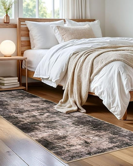 IOHOUZE Abstract Runner Rug 2x6 Ft Washable Runners for Hallways, Non Slip Kitchen Runner Printed Faux Wool Entryway Runner Indoor, Modern Abstract Floor Carpet for Hall Kitchen Bedroom, Brown/Rust