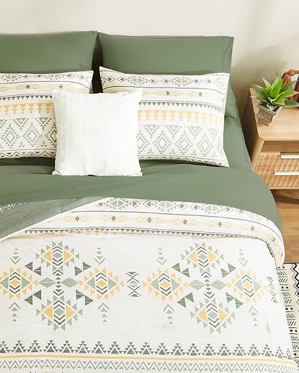 Geniospin King Size Comforter Set- 7 Pieces Boho Bed in a Bag, Western Bedding Set for All Seasons, Reversible Aztec Bedding, Lightweight Comforter Bed Set with Sheets, Pillowcases & Shams