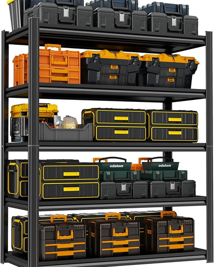 Storage Shelves, Garage Metal Shelving Unit, Adjustable, Double-Layer Column with Reinforced Ribs, Heavy-Duty, Capable of Bearing 600-3600 lbs (Black, 77 * 45 * 18, 5-Tier)