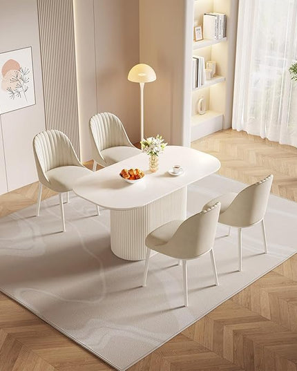 Guyii 62.99" Oval Dining Table Set with 4 Chairs, Modern Kitchen Table Set, Indoor Rectangular Dining Room Table for Kitchen, Bar, Living Room, Breakfast Nook, Cream White