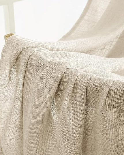 MIULEE Linen Curtains 54 Inch Length 2 Panels for Bedroom Living Room, Soft Thick Linen Textured Back Tab Short Window Drapes Semi Sheer Light Filtering Rod Pocket Modern Farmhouse Decor
