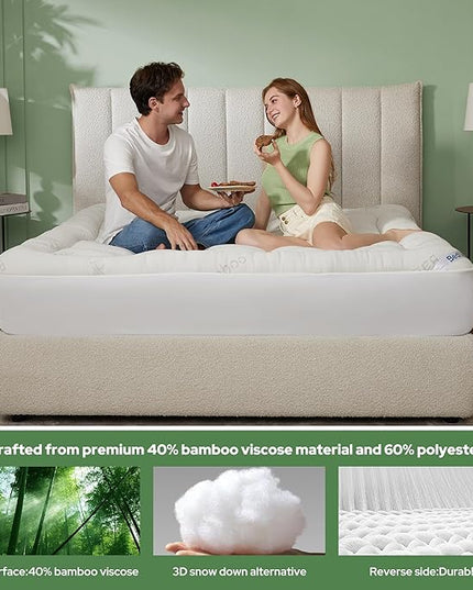 BEDLORE California King Mattress Topper Viscose Derived from Bamboo, Thick Pillow Top Mattress Pad with Stretchable Pockets for 6-18 inches Mattress, Soft Mattress Topper for Back Pain Relief