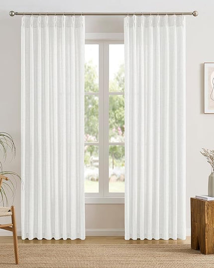 RAIN CITY White Curtains 105 Inches Long 2 Panels Set, Memory Trained Pinch Pleated Semi Sheer Privacy Curtain with Hooks, Back Tab Window Drapes for Living Room Hoom Office 50 x 105 Inch