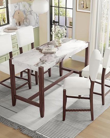 P PURLOVE 5 Piece Kitchen Table Set Counter Height Dining Table Set with Rectangle Table and 4 Cushioned Chairs for Small Place,Pub Kitchen