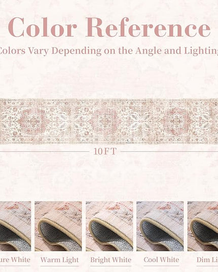 PADOOR-Vintage Runner Rug 2X10 Runners for Hallways-Soft Pink Washable Bedside Rugs for Bedroom-Non Slip Long Rug for Hallways Entryway Laundry Room Stair Kitchen Bathroom
