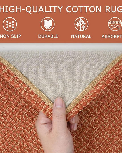 KOZYFLY Extra Long Runners for Hallways 3x18 ft Washable Kitchen Runner Non Slip Rubber Backed Hallway Rug Cotton Entryway Runner Rug Floor Carpet for Indoor Hall, Kitchen, Stair, Orange/Tan