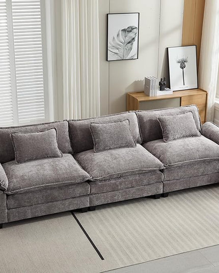 120" Modular Sectional Sofa, Comfy Cloud Couch Sectional Sofa, Chenille Sofa Sleeper Deep Seat Sofa with Throw Pillows for Living Room (Light Gray, 120"- 3 Seater)