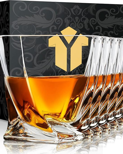 Old Fashioned Whiskey Glasses 10 OZ Rocks Glasses Set of 6, Gift Box - Barware For Bourbon, Scotch, Rum glasses, for Men Women