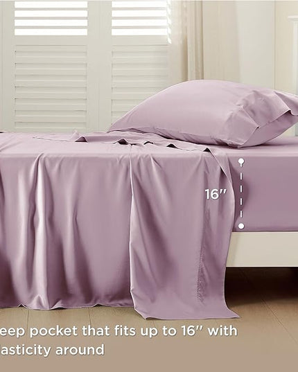 Bedsure Cooling Sheets Twin, Rayon Derived from Bamboo, Breathable & Soft Twin Sheets Set, Deep Pocket Up to 16 Inches, Hotel Luxury Silky Bedding for Hot Sleepers, Lavender