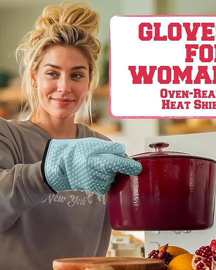 KITCHEN PERFECTION Silicone Smoker Oven Gloves For Women -Extreme Heat Resistant BBQ Gloves -Handle Hot Food Right on Your Smoker Grill Fryer|Waterproof Oven Mitts Grill Gloves |Superior Set+3 Bonuses