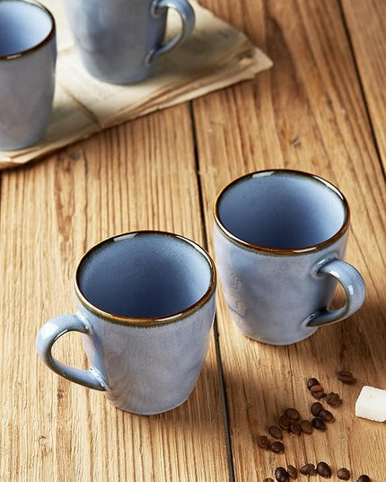 famiware Coffee Mugs Set of 4, Ocean Round 11.5oz Coffee Cup Set with Handle for Cocoa, Milk, Hot Chocolate, Tea or Water, Stoneware Cups for Kitchen, Reactive Glaze, Microwave Dishwasher Safe, Blue