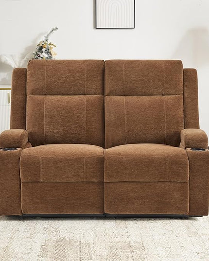 Loveseat Recliner, Loveseat Sofa with Adjustable Footrest, Wall Hugger Recliner for Living Room & Home Theater & RV(Brown)
