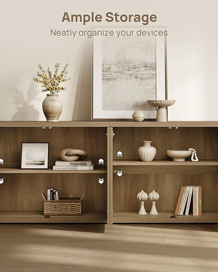 SICOTAS Rattan TV Stand for 65 70 inch TV - Large Entertainment Center TV Consoles for Living Room Bedroom, Farmhouse Television Stands with Storage Cabinet Boho Modular Media Console, Amber Oak