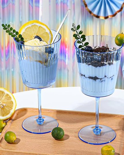 48 PCS Blue Ribbed Plastic Wine Glasses 13.5 OZ Ribbed Wine Glasses Detachable Wine Glass Elegant Fluted Glassware Vintage Style for Wedding Anniversary Birthday Dinner Parties(Blue, 48 Pack)