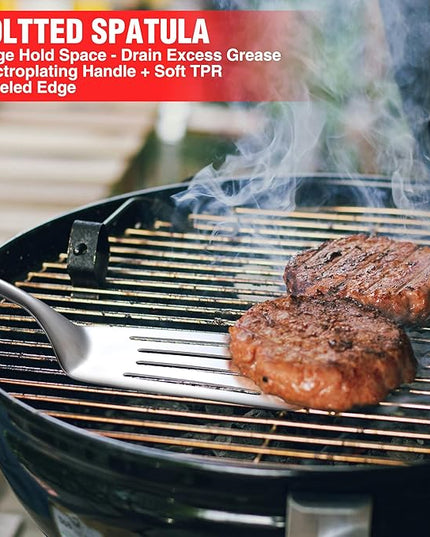 Grill Accessories Heavy Duty BBQ Set Gifts for Men/Women - Premium Stainless Steel Spatula, Fork, Brush & Tongs, Barbecue Utensils Tool Kit Gift for Grilling Lover Outdoor