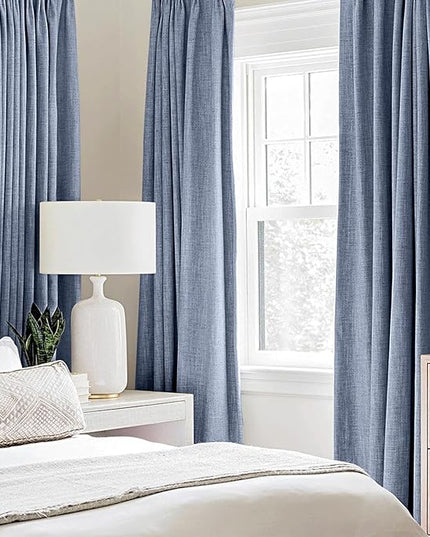 MIULEE Linen Texture Curtains for Bedroom Solid 100% Blackout Thermal Insulated Stone Blue Curtains Grommet Room Darkening Drapes Luxury Decor for Living Room Nursery 52x96 Inch (2 Panels)