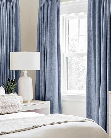 MIULEE Linen Blackout Curtains and Drapes 100% Room Darkening Thermal Insulated Grommet Window Panels with Coating 2 PCs W 42 x L 84 inches Stone Blue