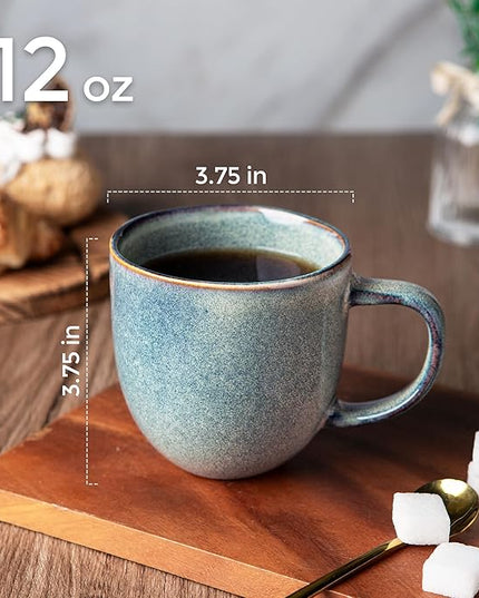 AmorArc 12oz Coffee Mugs, Ceramic Coffee Mugs set of 6 for Man, Woman, Dad, Mom, Modern Coffee Mugs with handle for Latte/Cappuccino/Milk/Cocoa. Dishwasher&Microwave Safe, Ceylon Blue