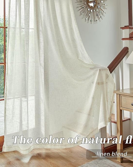 DUALIFE Natural Linen Sheer Curtains 108 Inches Long for Living Room 2 Panels Back Tab Loop Pocket Draperies Neutral Soft Textured Semi Sheer Linen Curtains for Large Window Vertical 9 FT 72x108 Inch