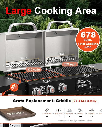 Brand-Man Propane Gas and Charcoal Grill Combo, Dual Fuel BBQ Combo Grill with Stainless Steel Dual Lids & 2 Side Shelves for Outdoor Kitchen & Backyard Barbecue Cooking