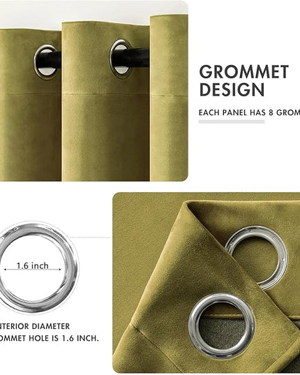 MIULEE Velvet Curtains Moss Green Elegant Grommet Curtains Thermal Insulated Soundproof Room Darkening Long Black Out Drapes for Classical Living Room Bedroom Decor 52 x 96 Inch Length Set of 2