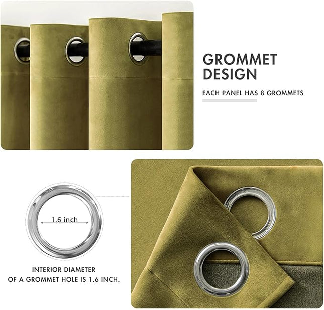 MIULEE Velvet Curtains Moss Green Elegant Grommet Curtains Thermal Insulated Soundproof Room Darkening Long Black Out Drapes for Classical Living Room Bedroom Decor 52 x 96 Inch Length Set of 2