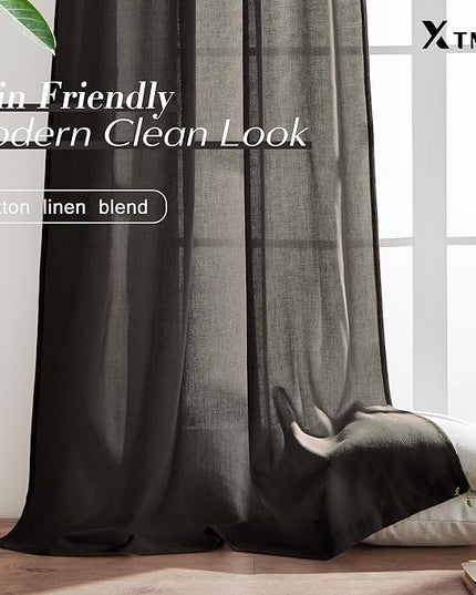 XTMYI Brown Curtains 84 Inch Length 2 Panels Set for Living Room,Linen Semi Sheer Light Filtering Rustic Farmhouse Curtains Drapes 84 Inches Long