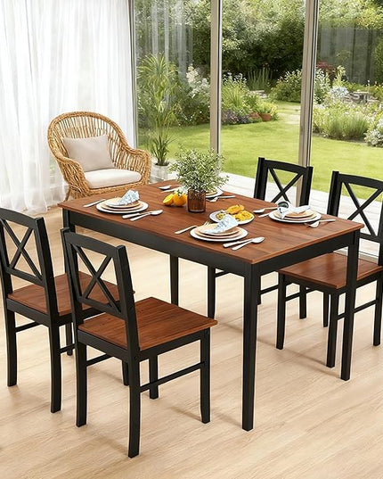 Tangkula Mid-Century Modern Dining Table Set for 4, 5-Piece Wooden Kitchen Table and Chairs, Compact Rubber Wood Dining Room Set for Small Spaces, Kitchen & Living Room
