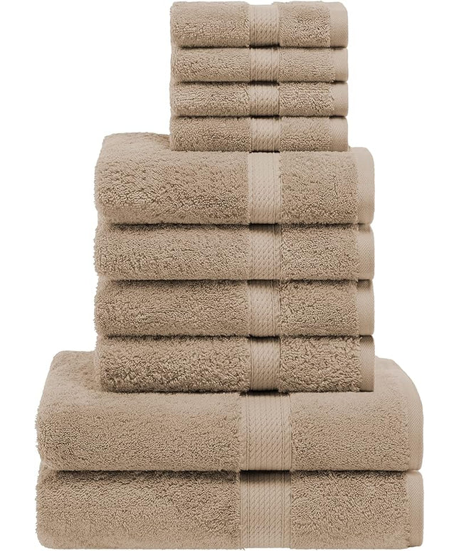 Superior Egyptian Cotton Pile 10 Piece Towel Set, Includes 2 Bath, 4 Hand, 4 Face Towels/Washcloths, Ultra Soft Luxury Towels, Thick Plush Essentials, Guest Bath, Spa, Hotel Bathroom, Latte