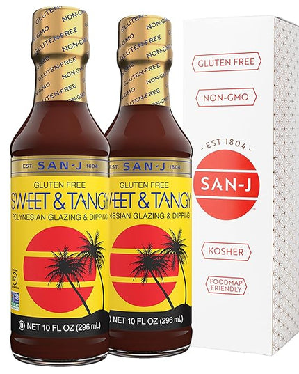 San-J - Gluten Free Sweet & Tangy Sauce - Well-balanced Sauce for Cooking - Non-GMO - 10 oz. Bottles - 2 Pack