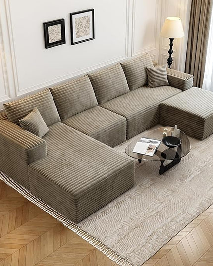 135.4" Cloud Modular Sectional Couch with 1 Ottoman,Modern Minimalist Upholstered Couches, Comfort U Shaped Sofa for Living Room,Deep Seat Corner Couch，No Assembly Required (Camel,Left Facing Chaise)