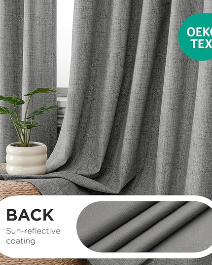 Joydeco Pinch Pleated Curtains - 100% Blackout for Bedroom, Light Grey Linen Curtains 40" W x 84" L, Thermal Insulated 2 Panels Light Blocking Drapes, Back Tabs for Living Room