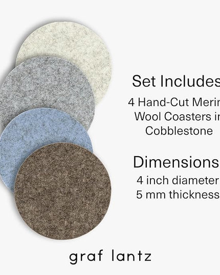 Graf Lantz - Bierfilzl Merino Wool Round Coasters Set of 4 - Cobblestone (4" Circles) - Absorbs 30% of Weight - German Wool - Heat Resistant, Sustainable, & Reusable - Home Decor & Coffee Table Decor