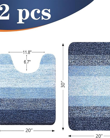 OLANLY Bathroom Rug Set 2 Piece, Soft Absorbent Microfiber Bath Mats and U-Shaped Contour Toilet Rug, Non-Slip, Machine Wash Dry, Plush Shaggy Bath Mats for Bathroom (30"x20"+24"x20", Navy)