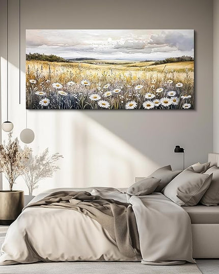 ZUITINGHUA Canvas Wall Art For Living Room Large Wall Decor For Office Bedroom Decoration White Flower Landscape Picture Grassland Painting Artwork Room Wall Mural Aesthetic Home Decor 30x60 In