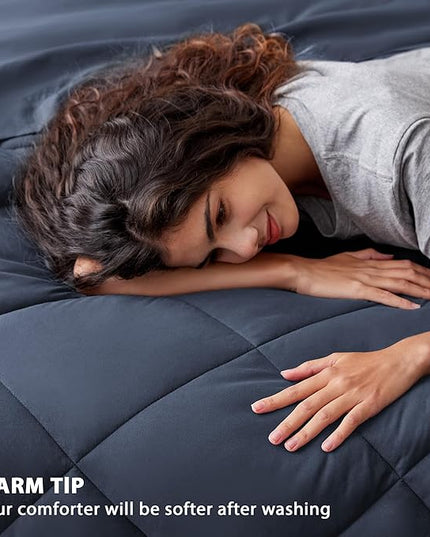 Love's cabin King Size Comforter Set Navy Blue, 7 Pieces King Bed in a Bag, All Season Bedding Sets with 1 Comforter, 1 Flat Sheet, 1 Fitted Sheet, 2 Pillowcase and 2 Pillow Sham