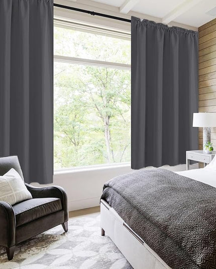 DWCN Blackout Curtains for Bedroom 72 Inch Length 2 Panels Set, Solid Thermal Insulated Energy Saving Rod Pocket Window Treatment Curtains Blackout Drapes (W38 x L72 Inch, Dark Grey)