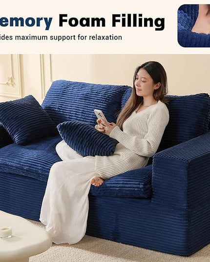 74.8” Cloud Couch, Modular Loveseat Sofa, Convertible Sofas Bed, Deep Seat Sofa, Cozy Sofa for Living Room, Office and Bedroom, Corduroy, Blue