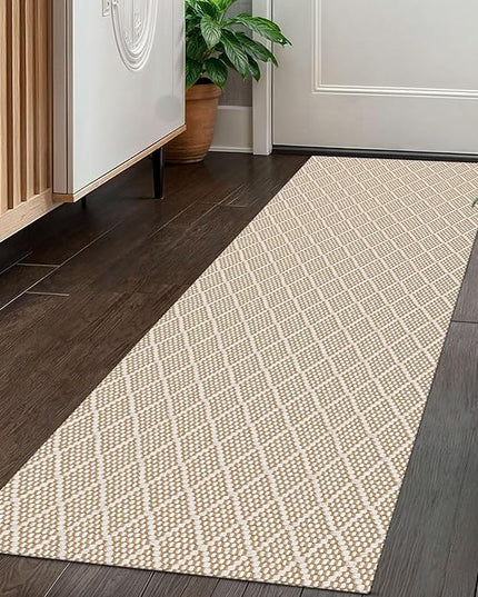 KOZYFLY Runner Rug 2x5 Ft Washable Runners for Hallways Non Slip Rubber Backed Kitchen Runners, Braided Entryway Runner Indoor, Floor Carpet for Hallway Kitchen Entryway Bedroom, Tan/Beige